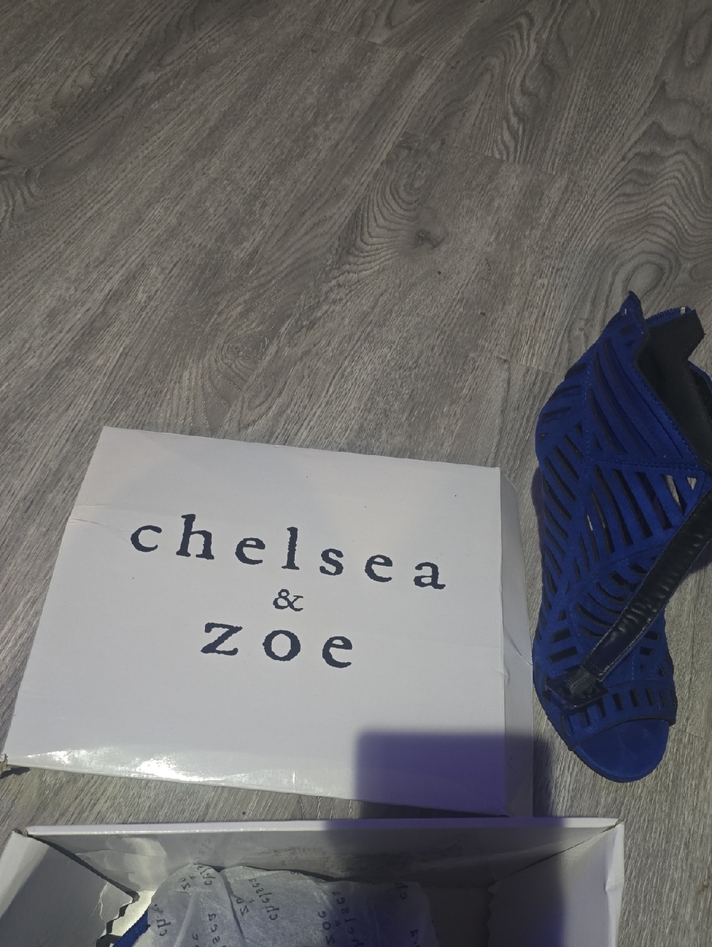 Chelsea & Zoe Royal Blue Laser-Cut Heeled Sandal